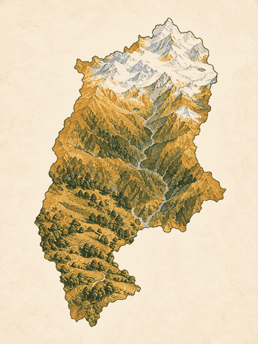 Illustrated map of Sikkim & Darjeeling, India