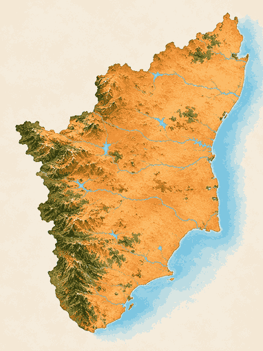 Illustrated map of Tamil Nadu, India